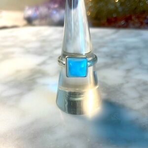 Square Larimar gemstone ring 925 sterling silver ring in size 7.5